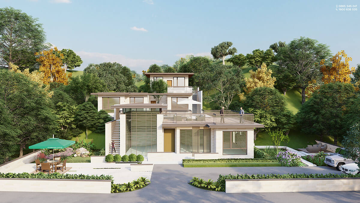 Mẫu nhà vườn 120m2 phong cách Hiện đại