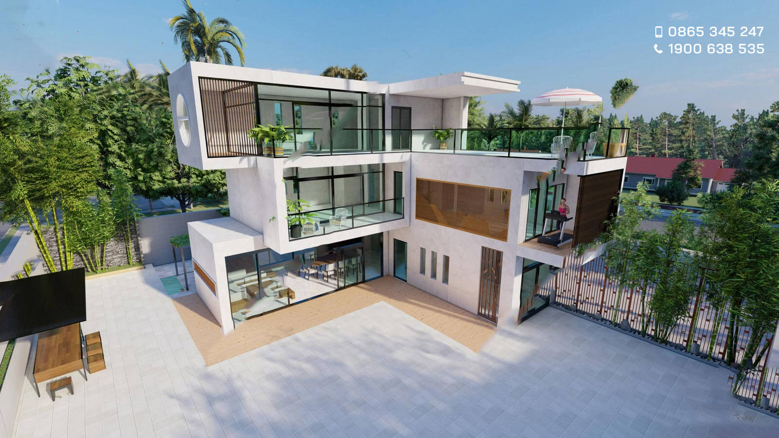 Nhà 10x11m thiết kế chứ L với các khối vuông hiện đại 