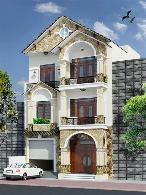 Mẫu nhà 8x12 3 tầng hiện đại có gara