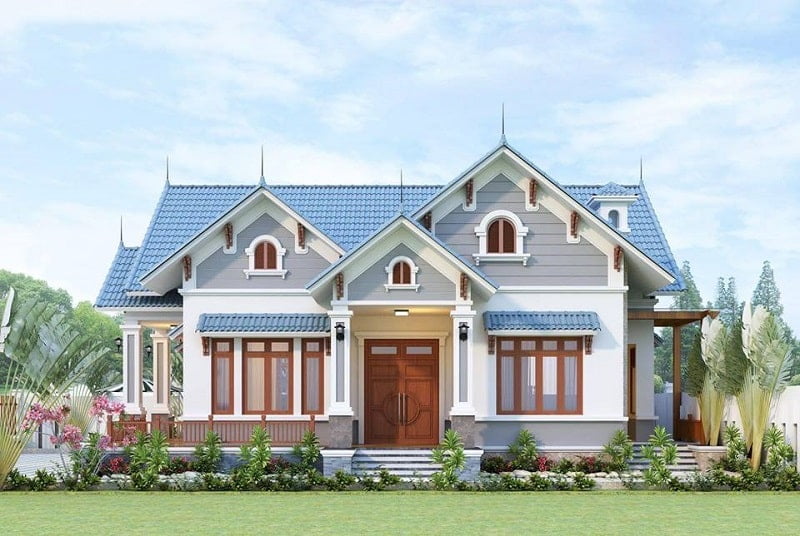 Mẫu nhà biệt thự 1 tầng mái thái 4 phòng ngủ