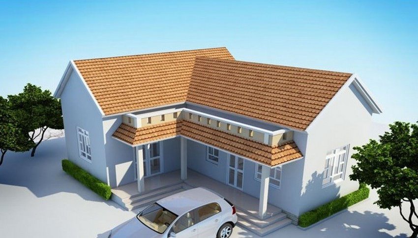 Mẫu nhà cấp 4 9x15 giá rẻ 300 triệu chữ L