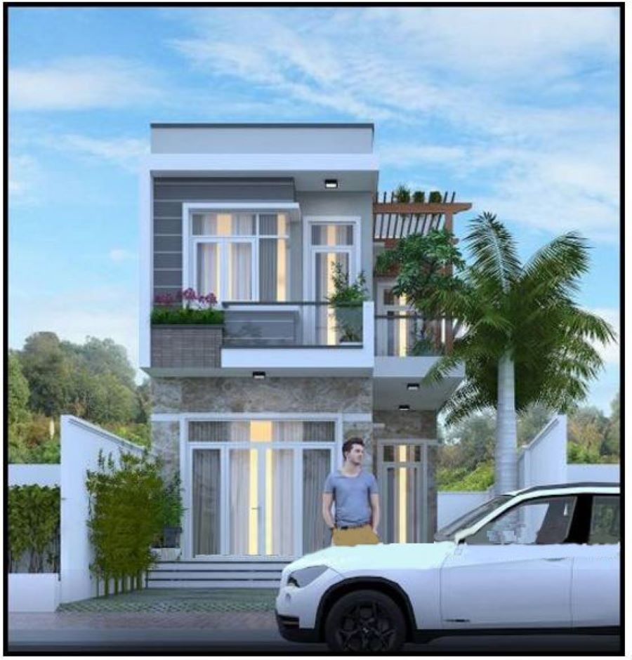 Mẫu nhà 1 trệt 1 lầu ngang 5m với sân vườn 