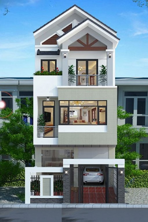 Mẫu nhà 1 trệt 2 lầu diện tích 5x12 có gara
