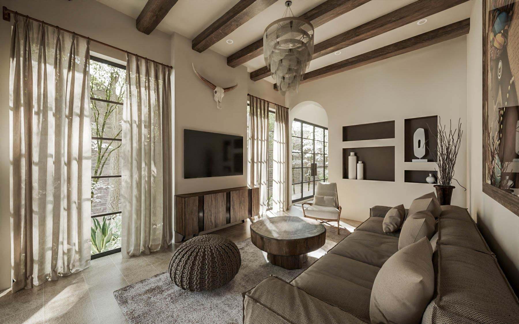 Nội thất phong cách Rustic sử dụng chất liệu tự nhiên như gỗ