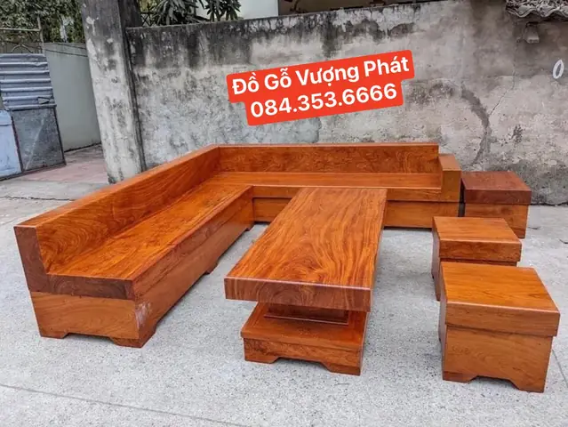Bàn Ghế Gỗ Hương Nguyên Khối