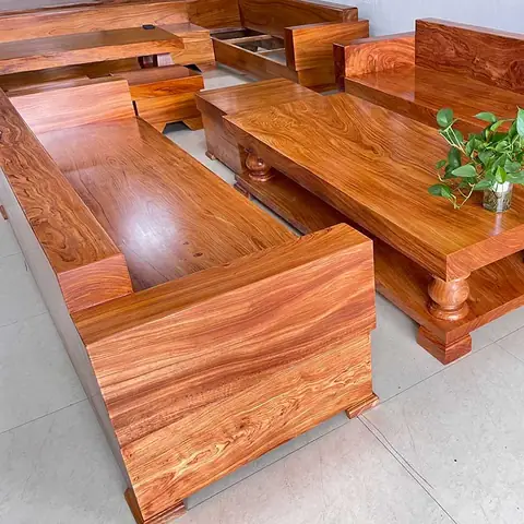 Bàn Ghế Gỗ Hương Nguyên Khối