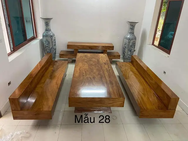 Bàn Ghế Gỗ Hương Nguyên Khối