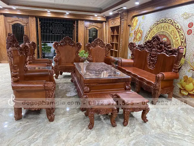 Bàn Ghế Gỗ Hương Nguyên Khối