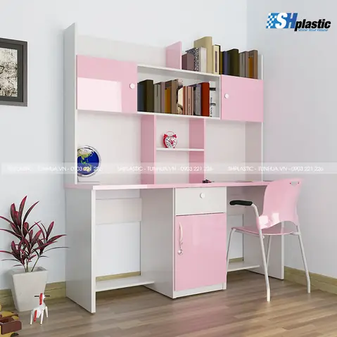 Bàn Học Sinh Liền Giá Sách Bằng Nhựa