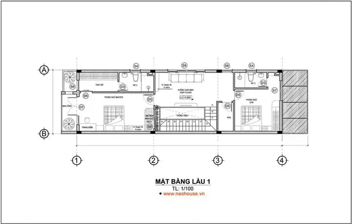 Bản Vẽ Nhà 2 Tầng 5x20