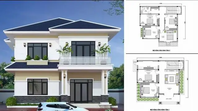 Bản Vẽ Nhà 2 Tầng Vuông