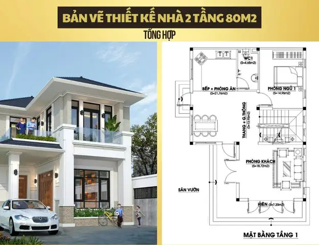 Bản Vẽ Nhà 2 Tầng Vuông