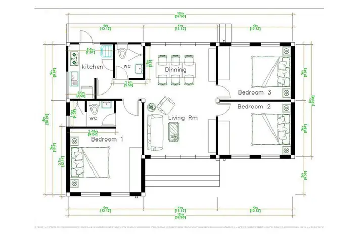 Bản Vẽ Nhà Chữ L 1 Tầng