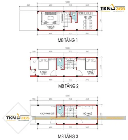 Bản Vẽ Thiết Kế Nhà 3 Tầng 5x10m