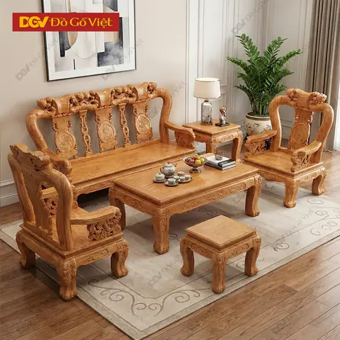 Bộ Bàn Ghế Gỗ Gõ Tay 12