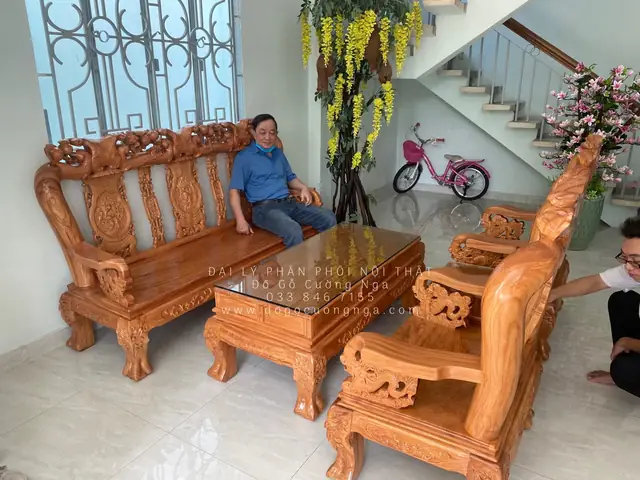 Bộ Bàn Ghế Gỗ Gõ Tay 12