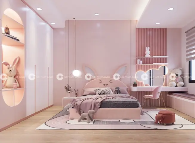 Giường Ngủ Màu Hồng Cho Bé Gái