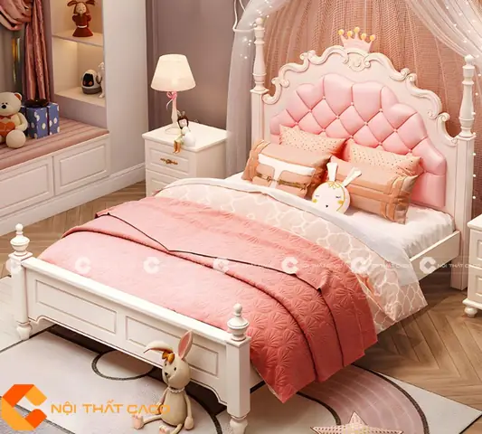 Giường Ngủ Màu Hồng Cho Bé Gái