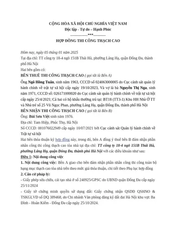 Hợp Đồng Thi Công Trần Thạch Cao