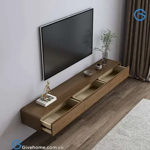 Kệ Tivi Gỗ Tự Nhiên Treo Tường