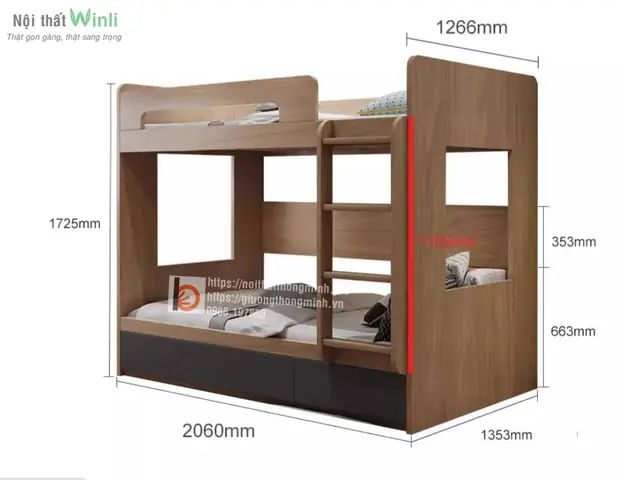 Kích Thước Giường Tầng Gỗ Công Nghiệp