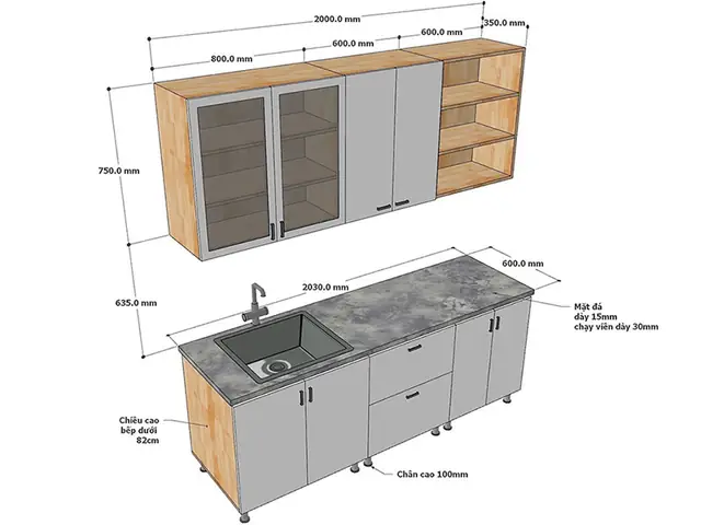 Kích Thước Tủ Bếp Gỗ