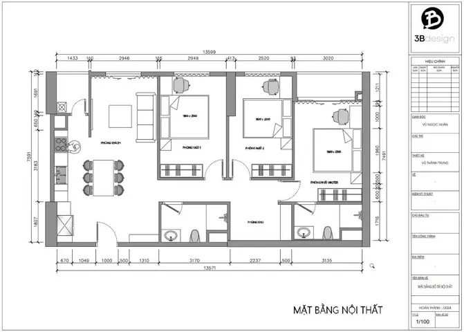 Mặt Bằng Chung Cư 3 Phòng Ngủ