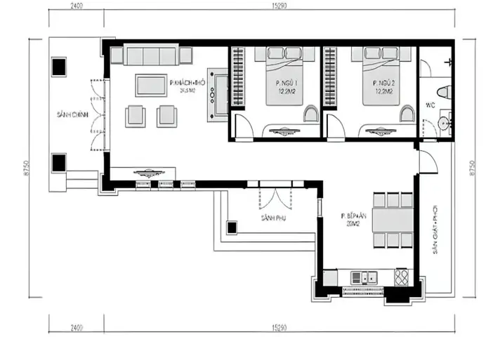 Mặt Bằng Nhà Cấp 4 Chữ L