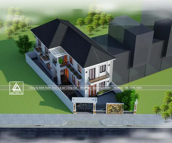 Mẫu Nhà 2 Tầng 2 Mặt Tiền Mái Thái