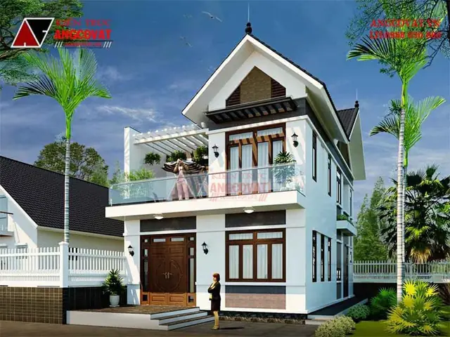 Mẫu Nhà 2 Tầng 2 Mặt Tiền Mái Thái