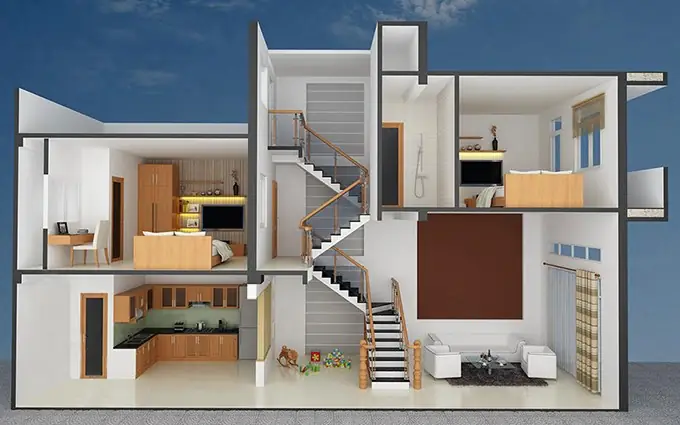 Mẫu Nhà 2 Tầng Lệch