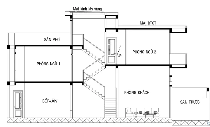 Mẫu Nhà 2 Tầng Lệch