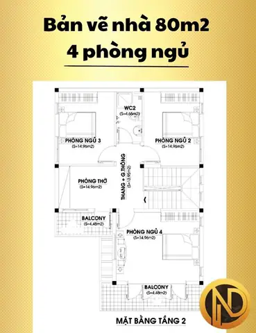 Nhà 80m2 2 Phòng Ngủ