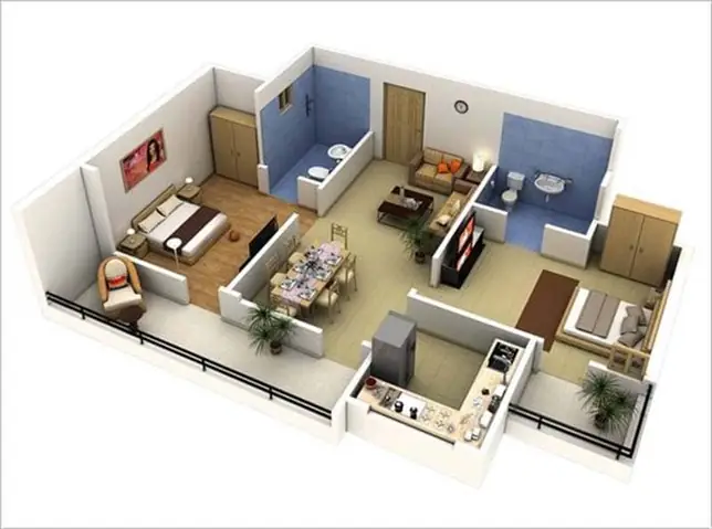 Nhà 80m2 2 Phòng Ngủ
