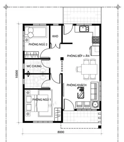 Nhà 80m2 2 Phòng Ngủ