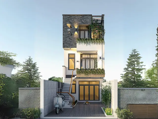Nhà Phố 3 Tầng Cầu Thang Ngoài