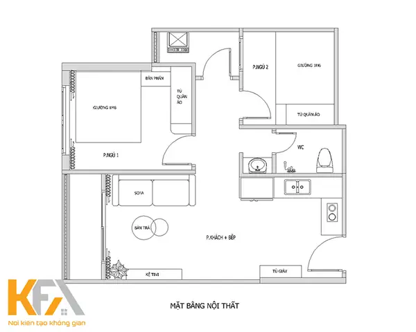 Thiet Ke Can Ho 55m2 2 Phong Ngu
