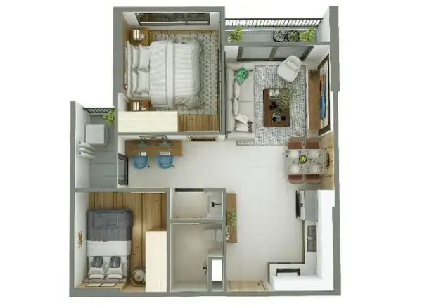 Thiet Ke Can Ho 55m2 2 Phong Ngu