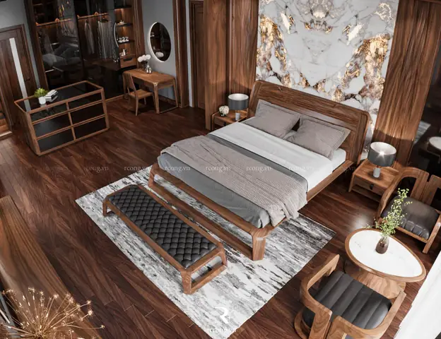 Thiết Kế Phòng Ngủ Gỗ Óc Chó