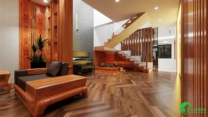 Trang Trí Phòng Khách Nhà Ống Bằng Gỗ